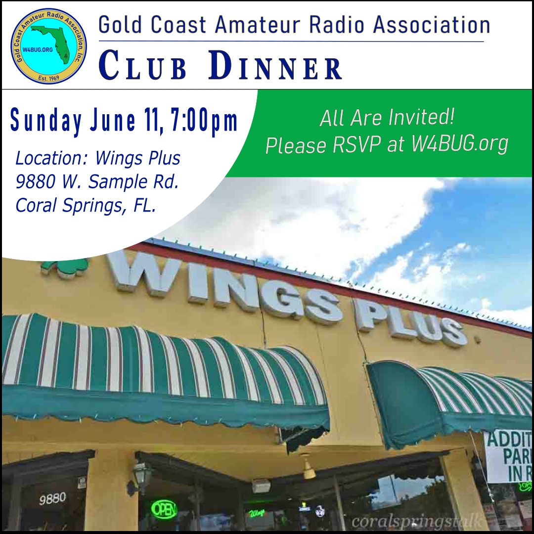 Sunday June 11, 2023 – 7pm GCARA Dinner at Wings Plus